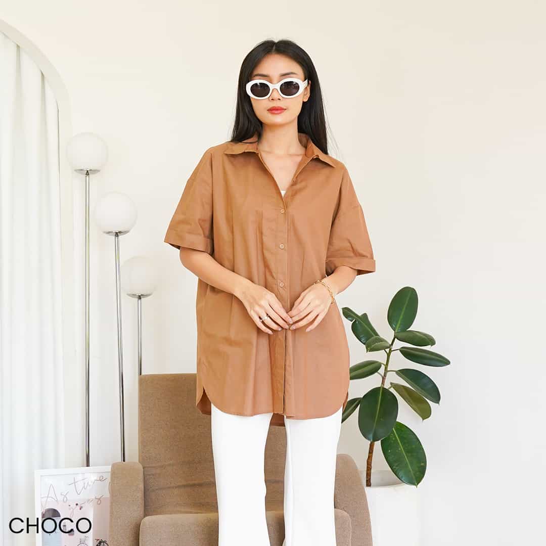 Kemeja Oversized Katun Lengan Pendek Pony