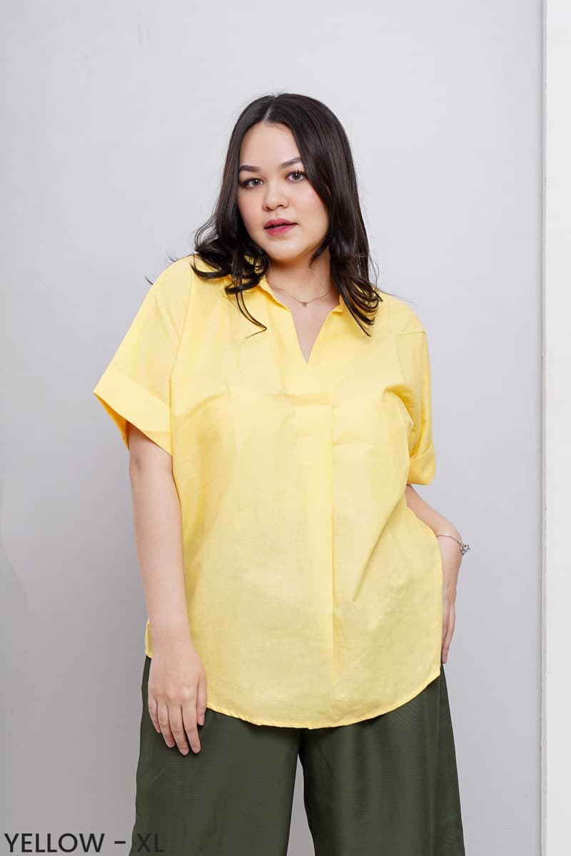 Kemeja Katun Twist Neck (Size XL-XXL)