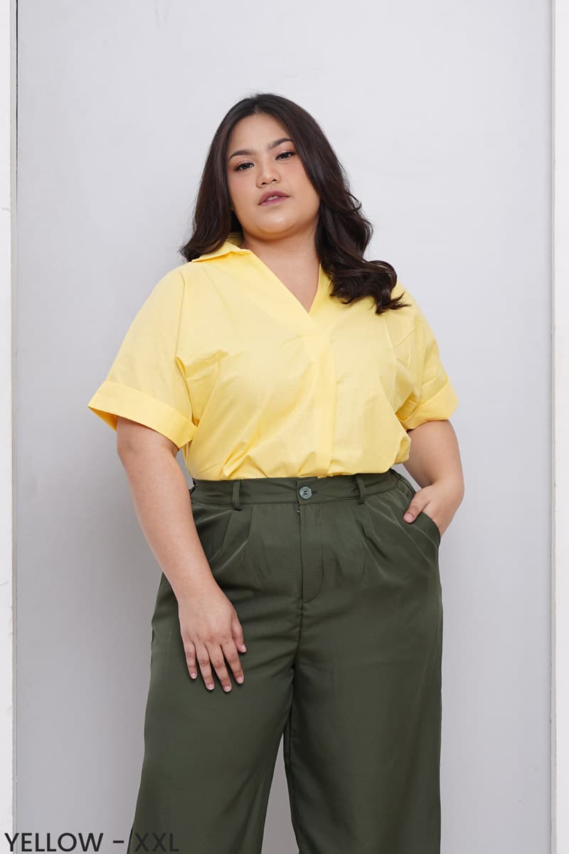 Kemeja Katun Twist Neck (Size XL-XXL)