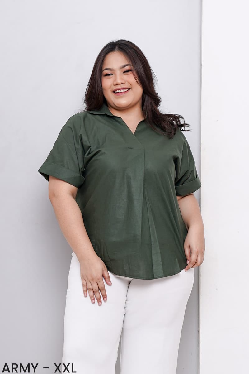 Kemeja Katun Twist Neck (Size XL-XXL)