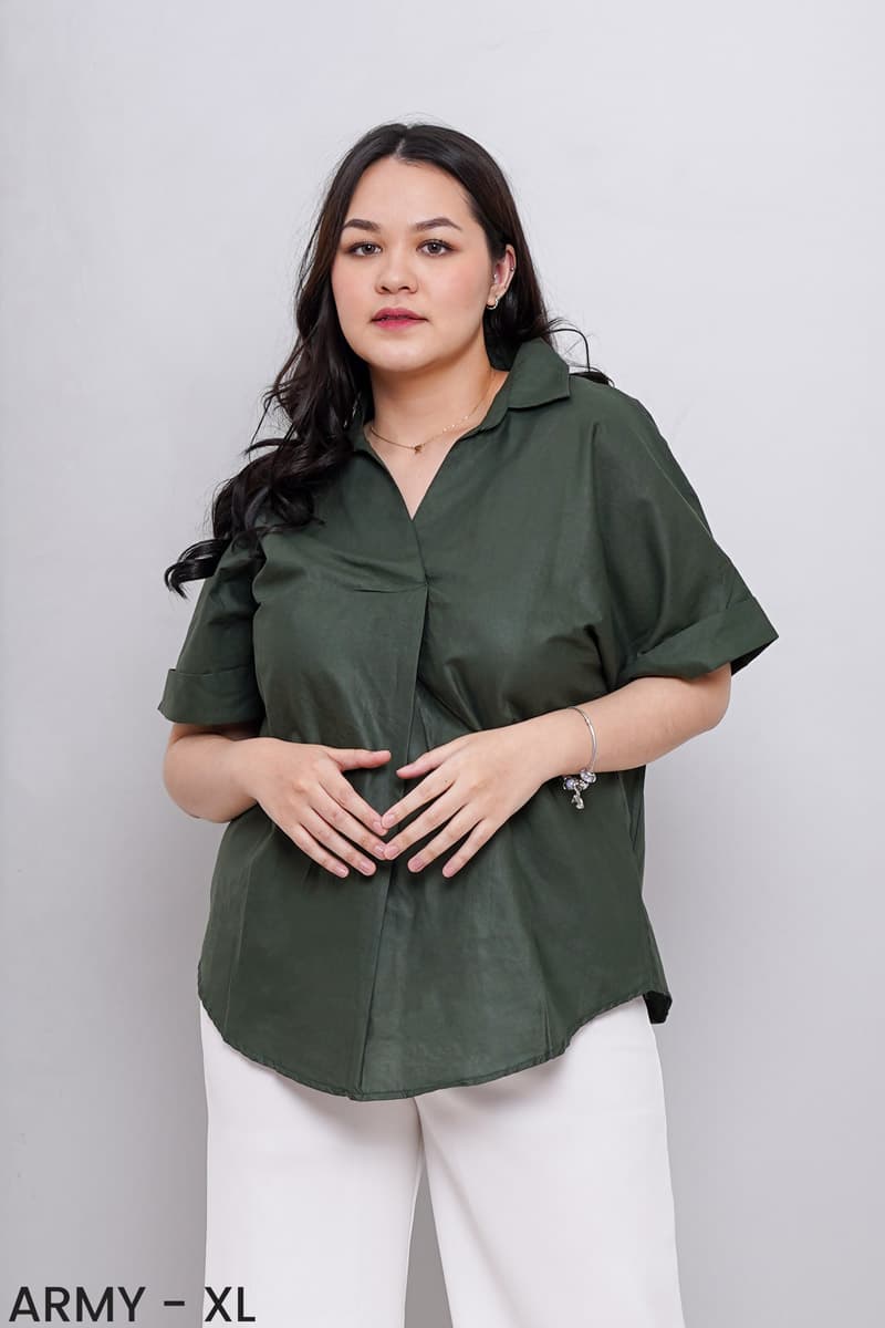 Kemeja Katun Twist Neck (Size XL-XXL)