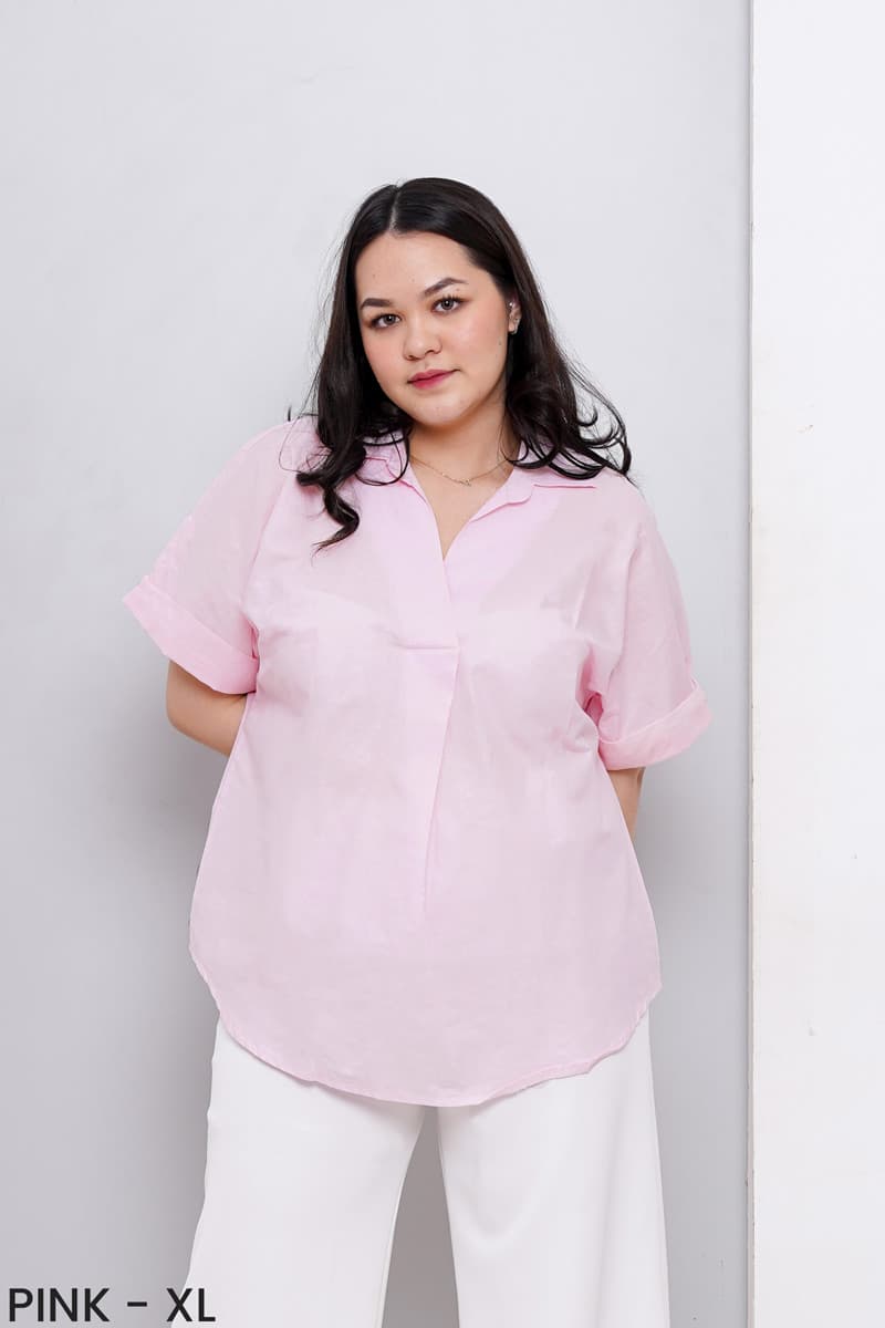 Kemeja Katun Twist Neck (Size XL-XXL)