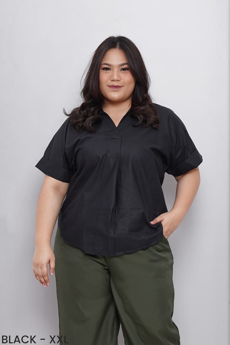 Kemeja Katun Twist Neck (Size XL-XXL)