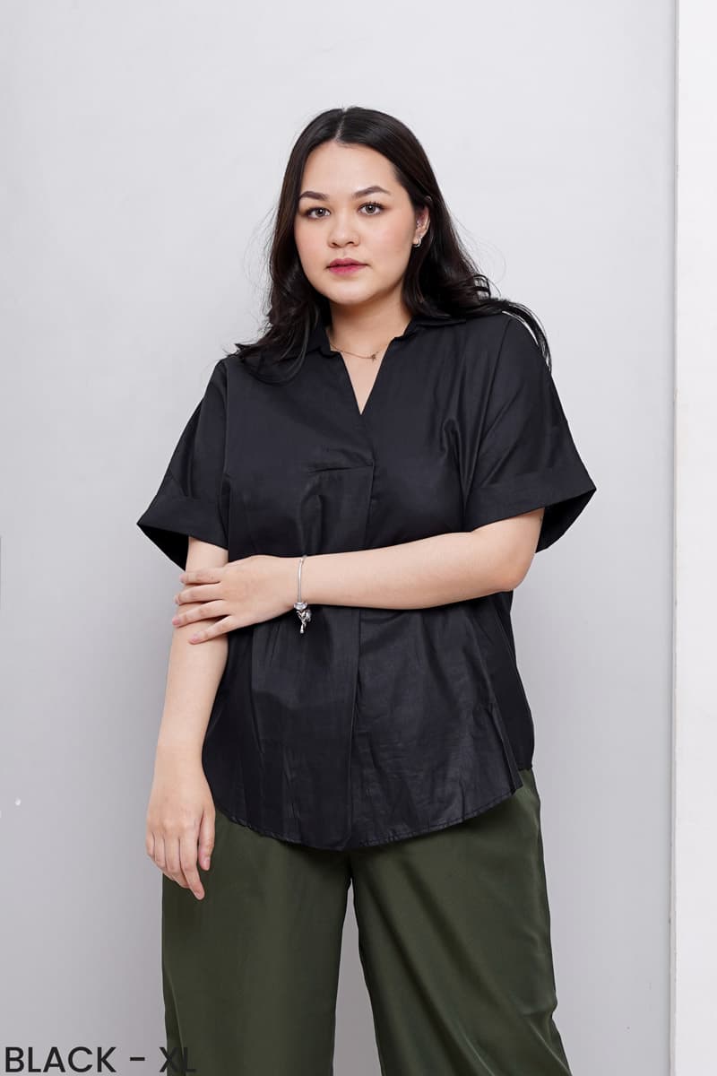 Kemeja Katun Twist Neck (Size XL-XXL)