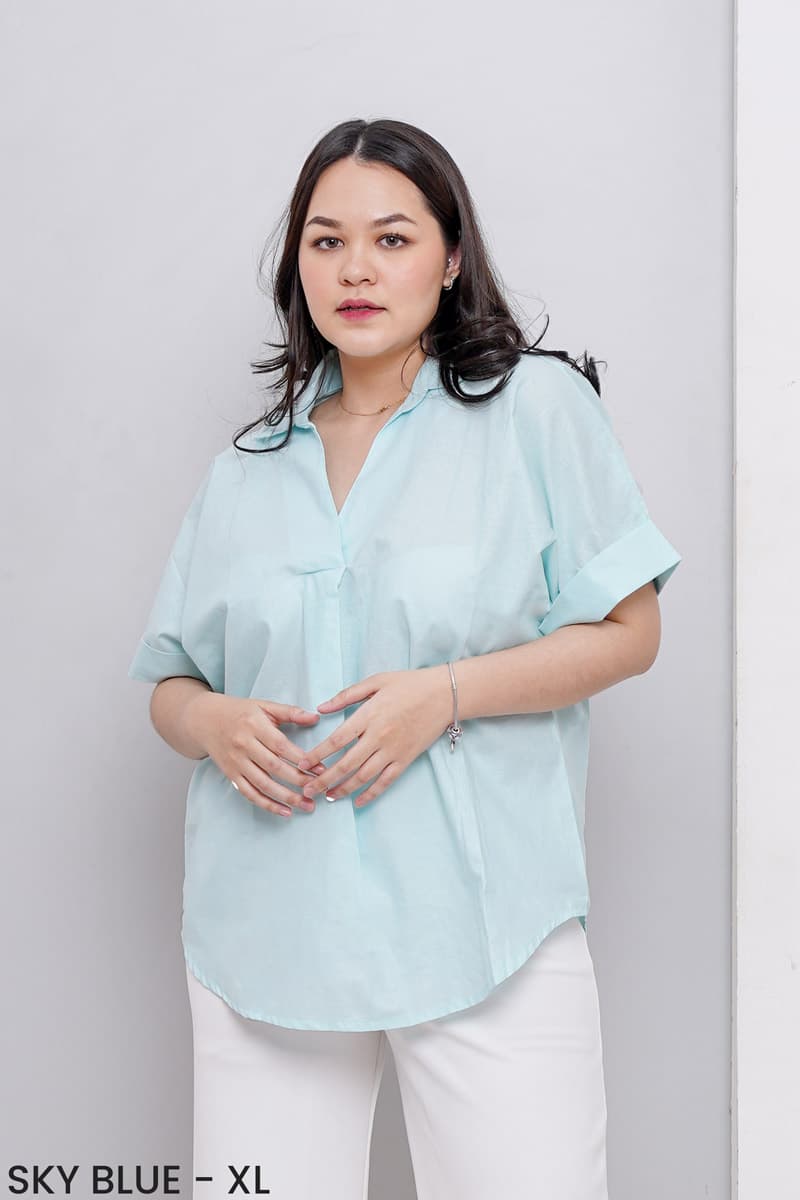 Kemeja Katun Twist Neck (Size XL-XXL)
