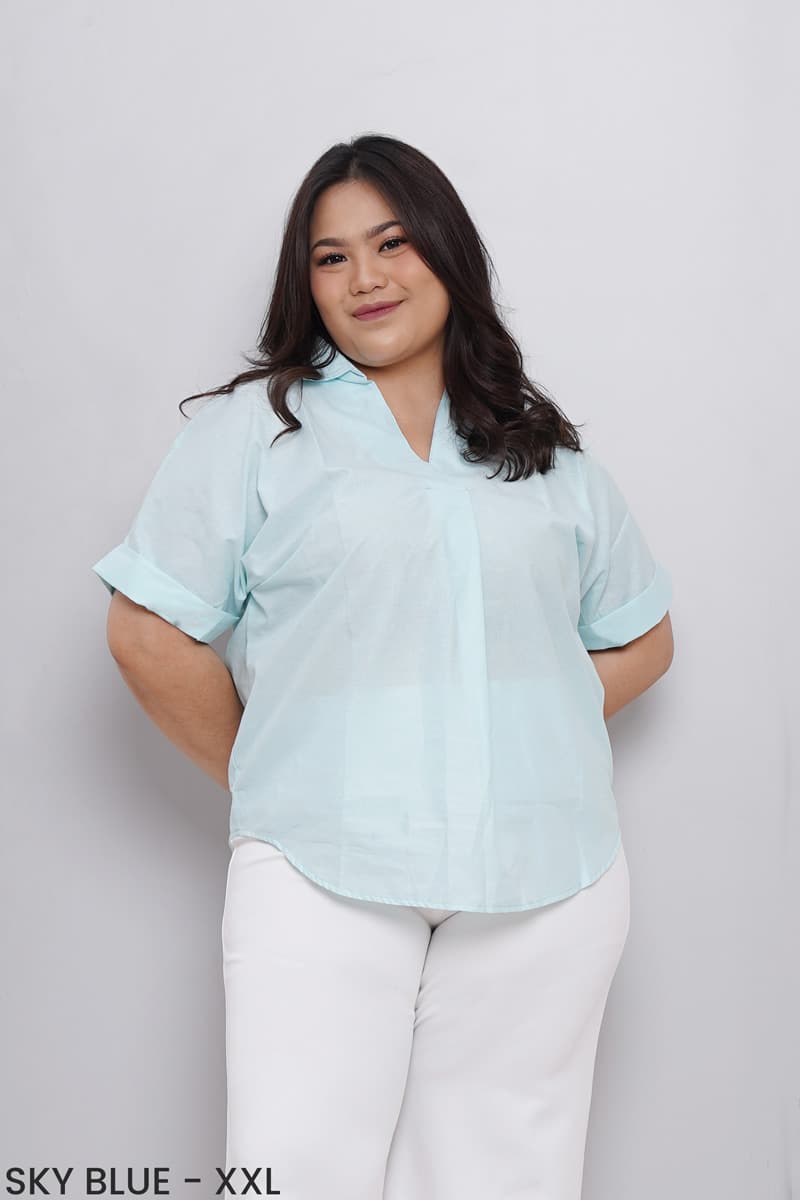 Kemeja Katun Twist Neck (Size XL-XXL)