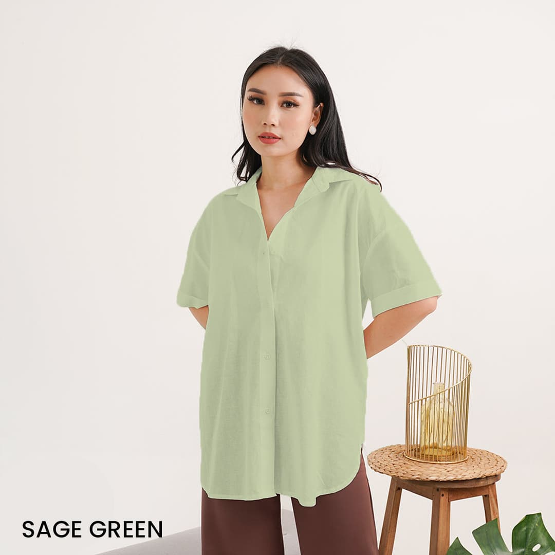 Kemeja Oversized Katun Lengan Pendek Pony