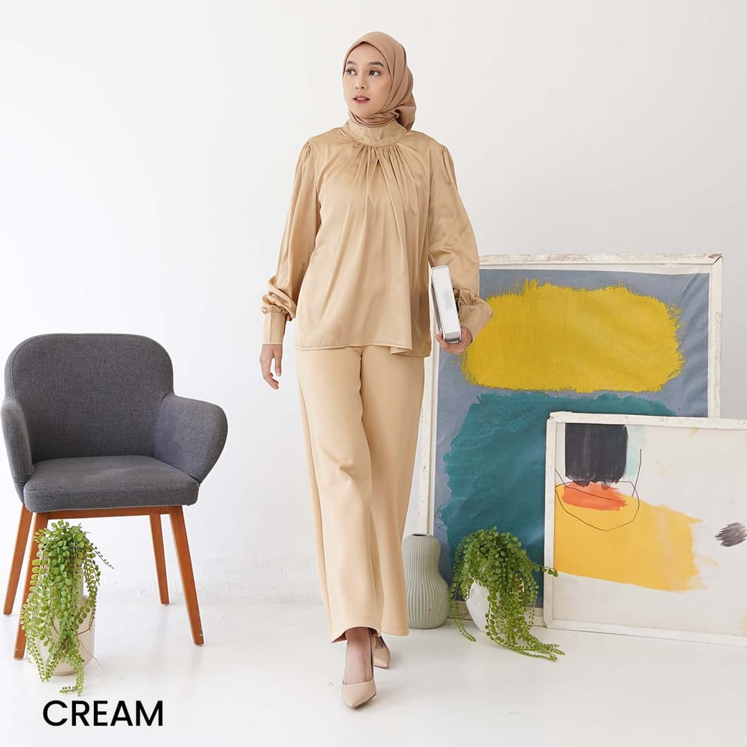 Atasan Lengan Balon Satin Premium Lemi