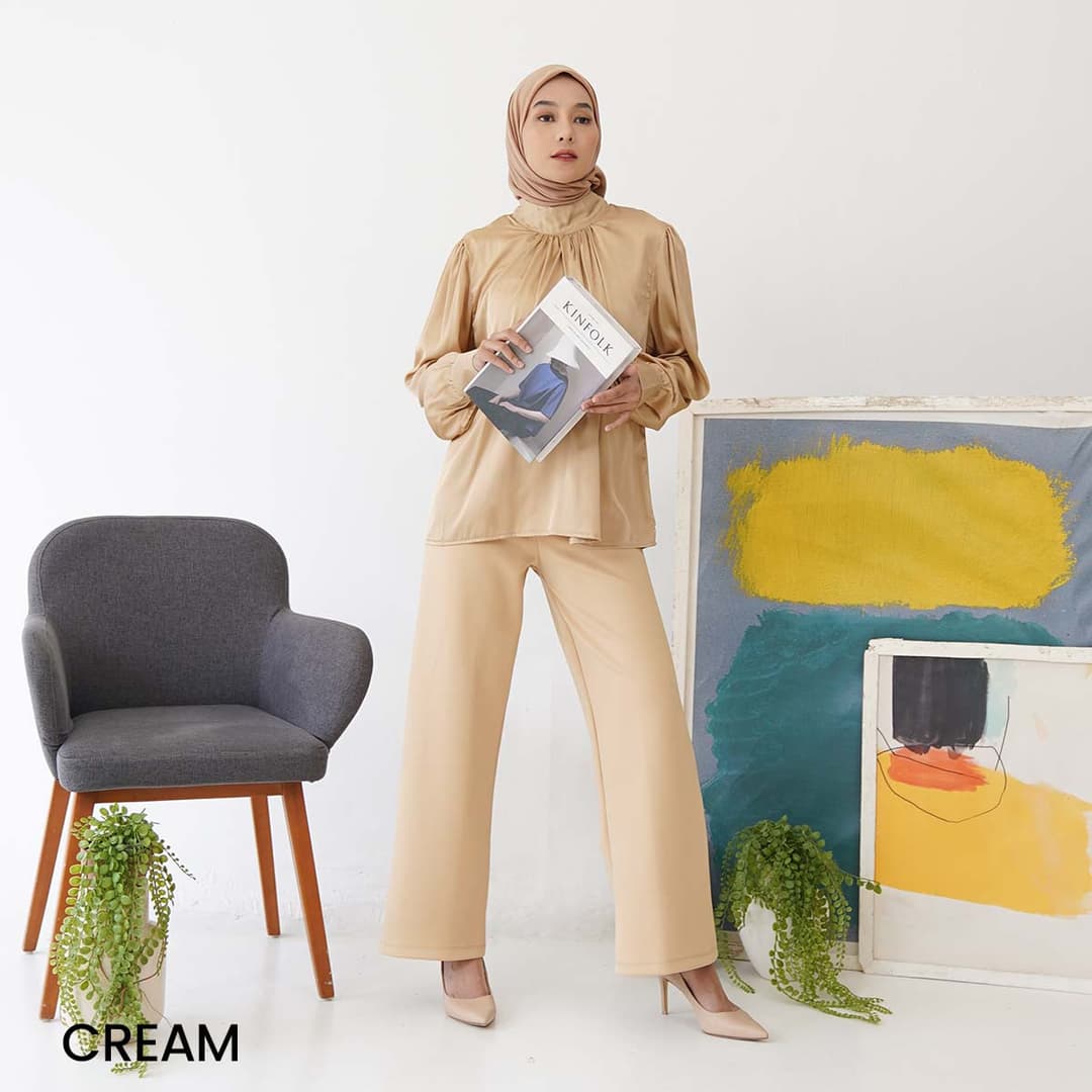 Atasan Lengan Balon Satin Premium Lemi