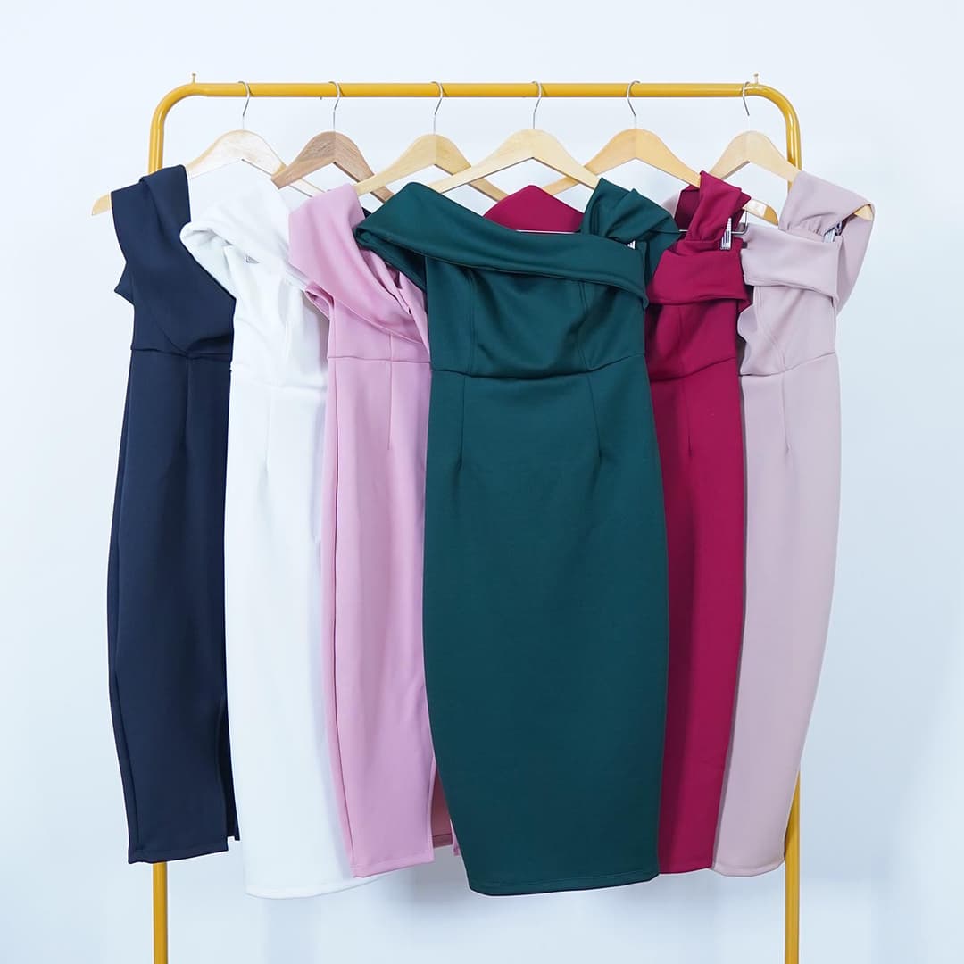 Asymmetric Shoulder Midi Dress Ponelia