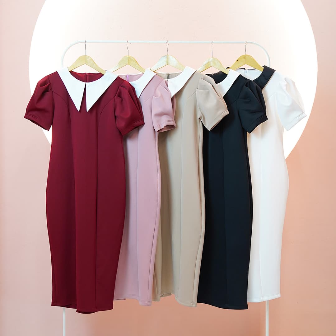 Dress Midi Kerah Rebah Eugine