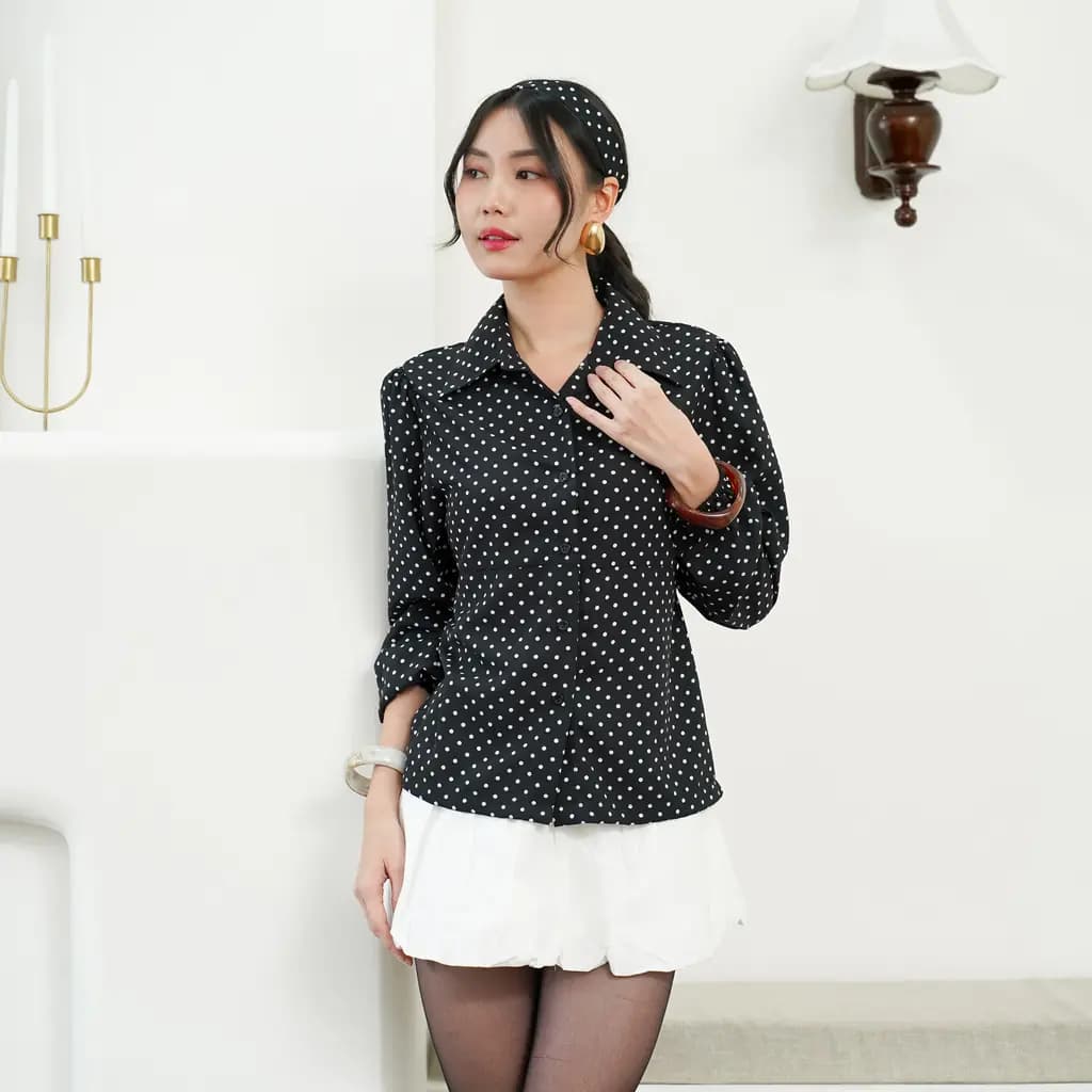 Kemeja Lengan Panjang Emidri Polkadot
