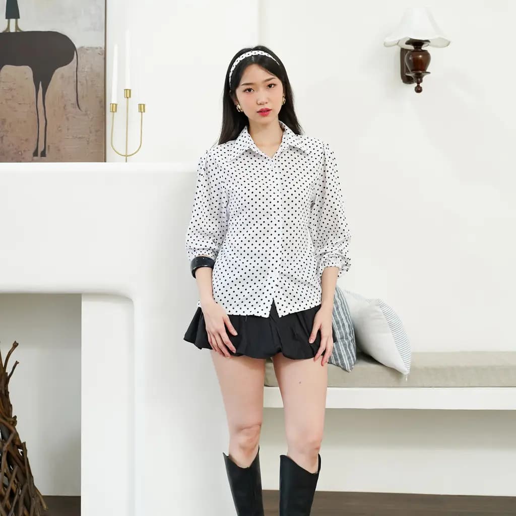 Kemeja Lengan Panjang Emidri Polkadot