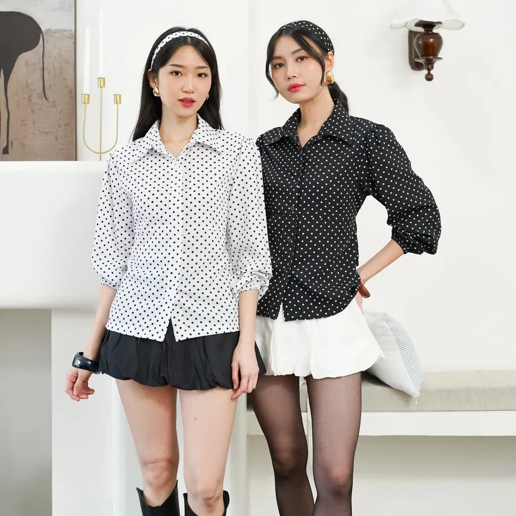 Kemeja Lengan Panjang Emidri Polkadot