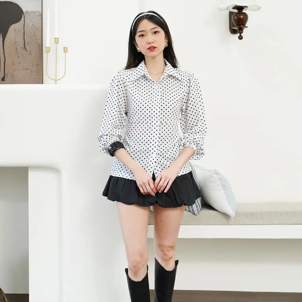 Kemeja Lengan Panjang Emidri Polkadot