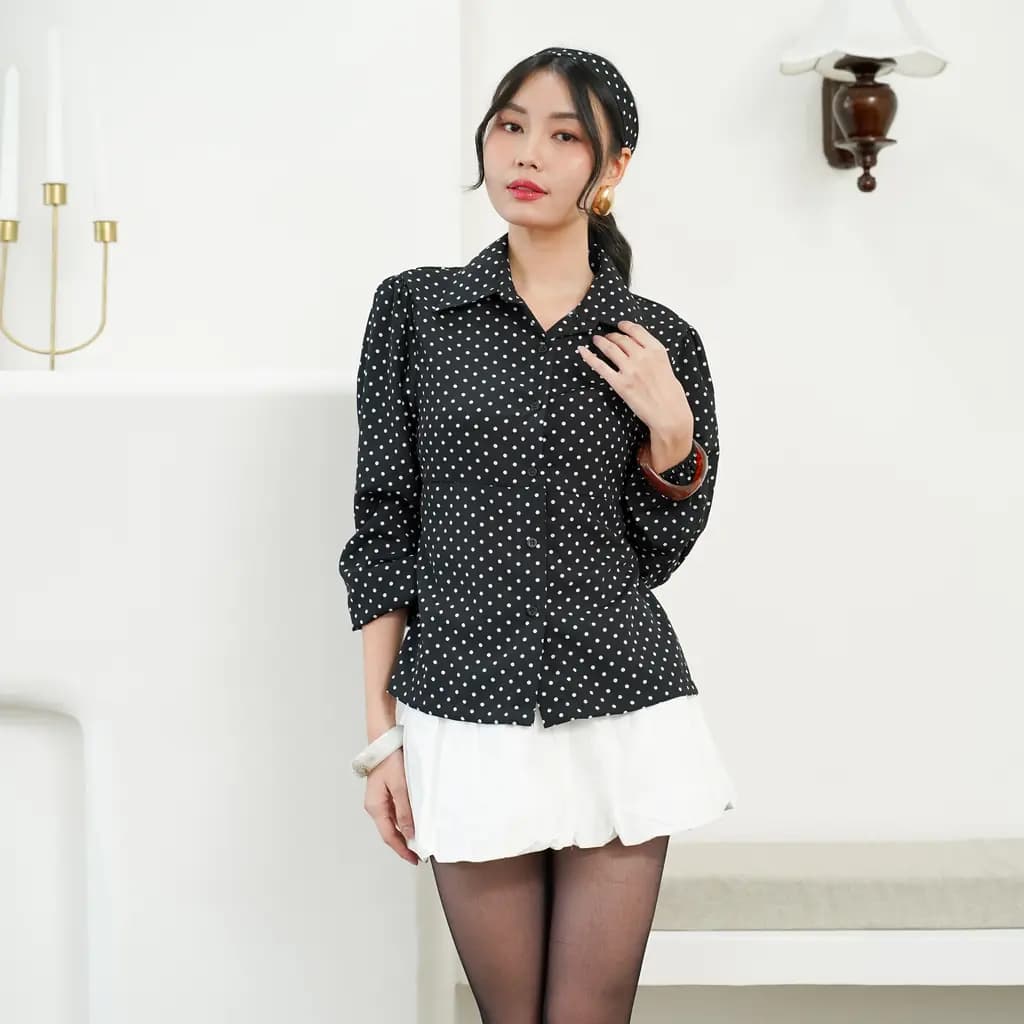 Kemeja Lengan Panjang Emidri Polkadot