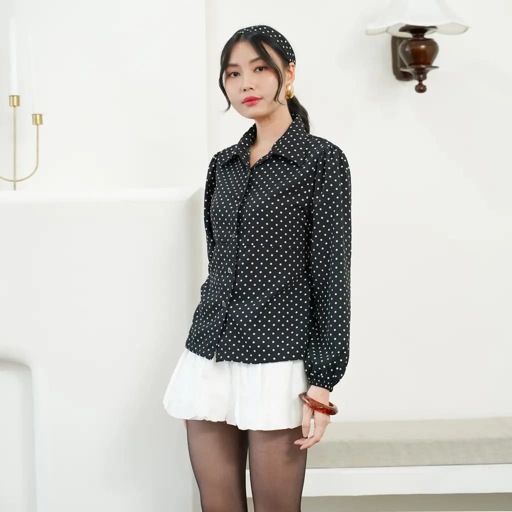 Kemeja Lengan Panjang Emidri Polkadot